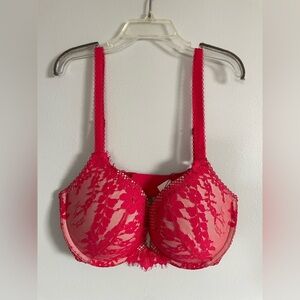 Victoria's Secret Vibrant Pink Lace Bra dream angels push up size 34 D